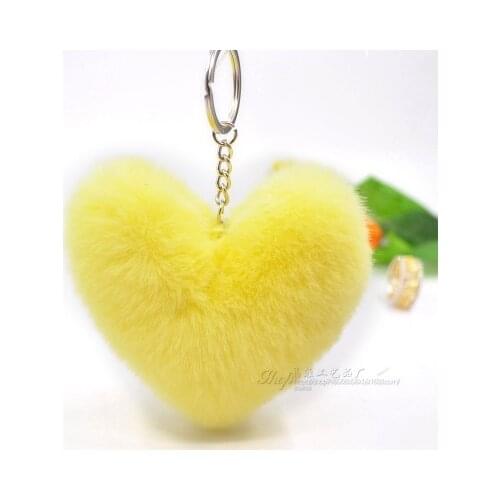 Fluffy pompom Keychain Gifts for Women Soft Heart Shape Pompon Fake Rabbit Key Chain Ball Car Bag Accessories Key Ring