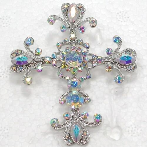 Brooch Pendant Clear AB Rhinestone Cross Pin brooches C248 F