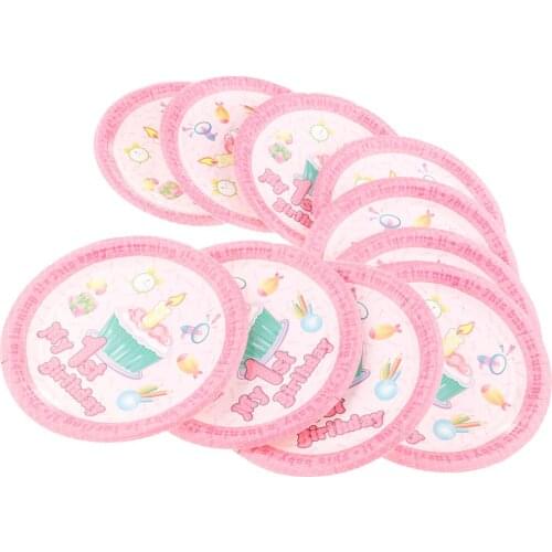 Baby Girl Boy 1st Birthday Cake Paper Plates Disposable Happy Birthday My 1st Birthday Baby Birthday Party Dinnerware Supply
