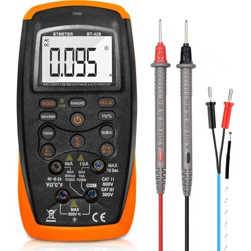 BT-42B TRMS 6000 Count Digital Multimeter Auto-Ranging Ohm Volt Amp Cap Diode Voltage Temp Continuity Tester Meter with Backlit