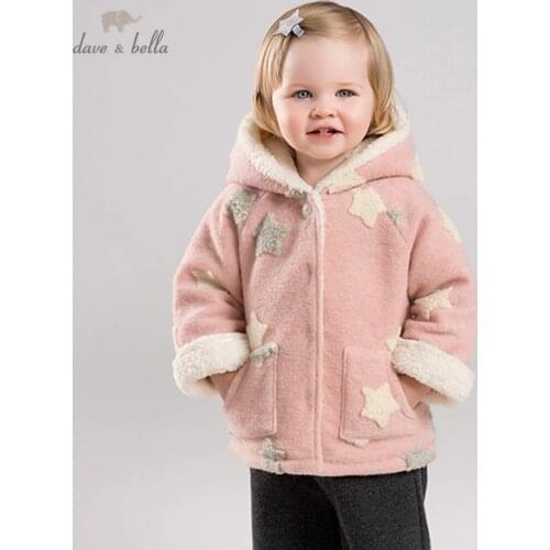 DBJ11488 dave bella winter baby girls cute pockets stars rabbit hooded coat children tops fashion infant toddler outerwear