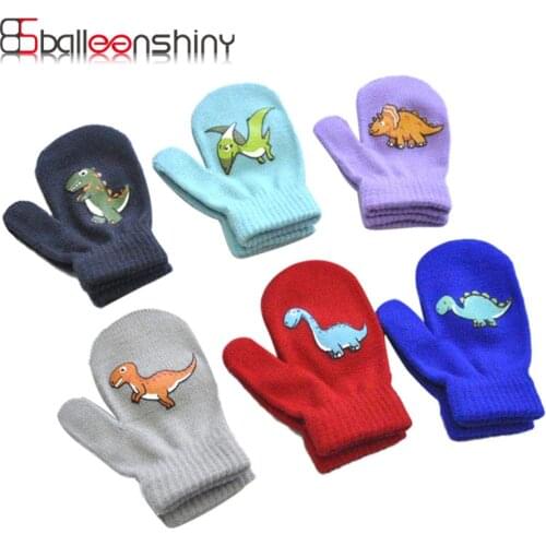 Balleenshiny Childrens Winter Outdoor Sports Warm Gloves Printed Small Dinosaur Pattern Knitted Gloves for 1-5Y Kids Gloves