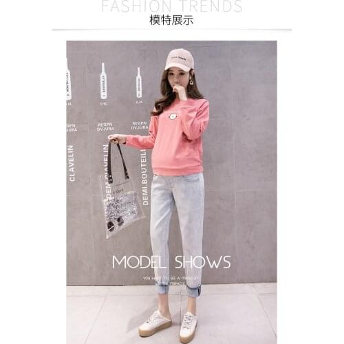 Maternity Denim Cropped Pants Daddy Pants Elasticity Loose Pregnant Womens Belly Lift Denim Pants Maternity Clothes