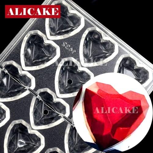 21 Cavity Polycarbonate Chocolate Mold Diamond Heart Confectionery For Chocolates Molds Commercial Baking Pastry Tools