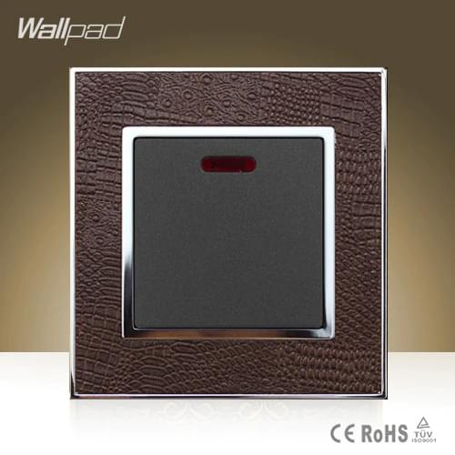 Hot Sale Wallpad Luxury 20A Wall Switch Goats Brown Leather Water Heater Power Supply 20A Wall Switch with Neon Free Shipping