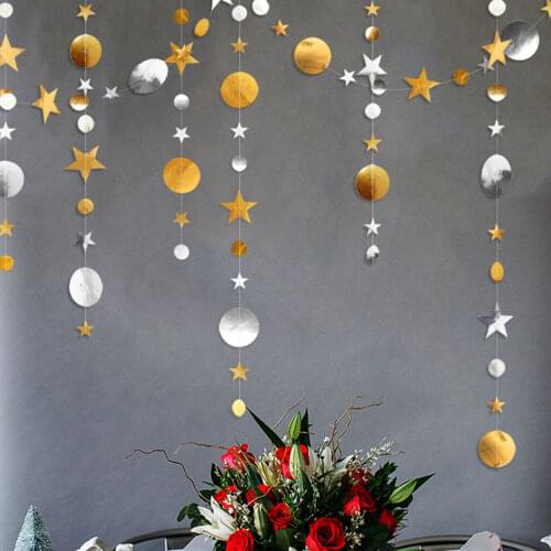 4M Mirror Paper Star Round Garland Flash Banner Happy Birthday Decoration Adult Boy Girl Baby Shower Curtain Decor Wedding DIY