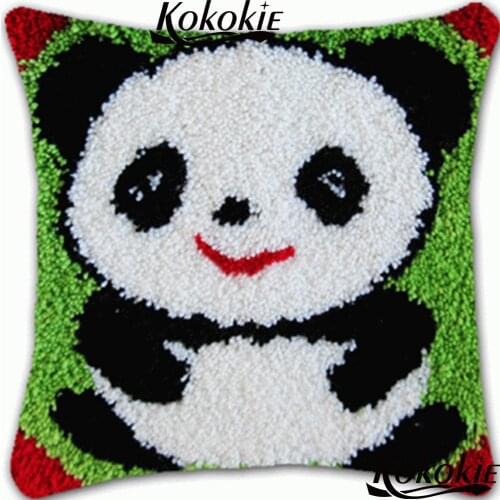 Latch hook rug panda printed stitch throw pillow cushion embroidery Cross-stitch Cushion Mat Crocheting Rug Yarn Pillowcase