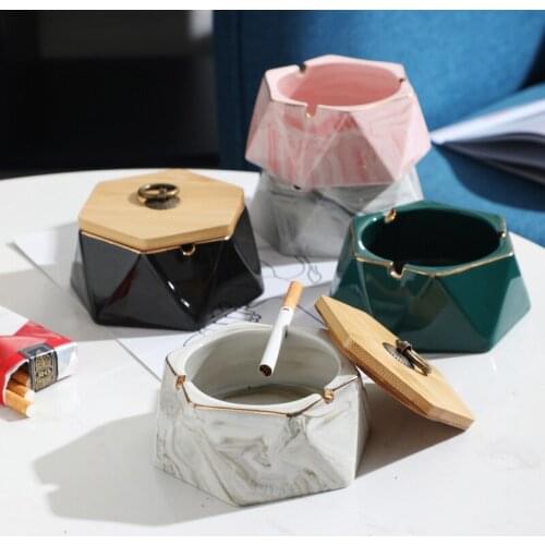 Polygon U-Shaped Ceramic Ashtray With Cover Home Decorations