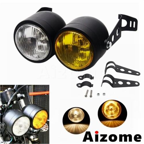 Motorcycle Twin Front Headlamp W/ Bracket Dual Headlight For Harley Street Dual Sport Dirt Bikes Custom Cafe Racer Lightings
