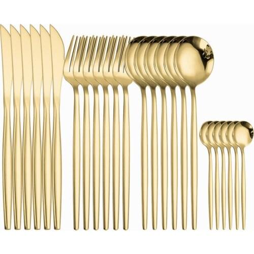 Gold Stainless Steel Flatware Tableware Set Knife Kitchen Creative Dinnerware Luxury Travel Cutlery Tea Spoon Fork Dropshipping