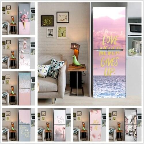60x150cm / Custom Size Sweet Flowers Fridge Refrigerator Door Sticker Animal Waterproof Wallpaper Decals Art Murals Pink Home