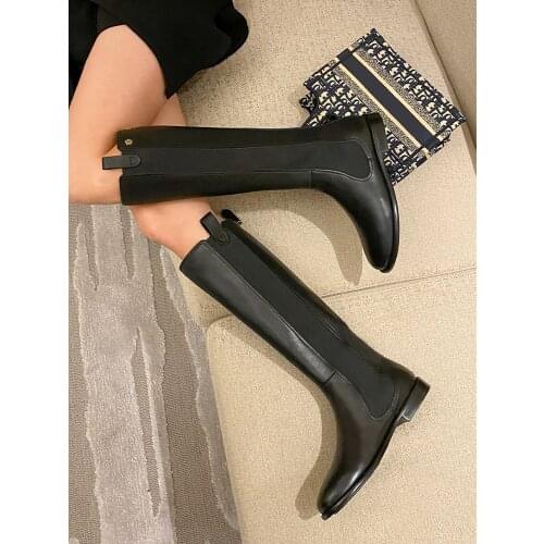 Autumn And Winter 2020 New Style Small Fragrant Wind Knight Boots Womens Knee Length High Tube Leather Boots Spring And Autumn