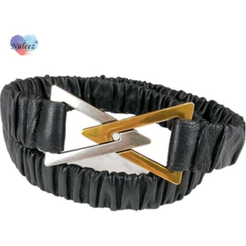 Nuleez Belt Women Geometric Sheepskin Elastic Leather Fashion Design Italy Luxury Waist Decoration Dress Accessory
