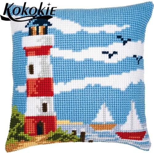 Ocean scenic pattern cushion mat throw pillow case accessories for cross stitch kits Embroidery yarn Needlework kits pillow kit