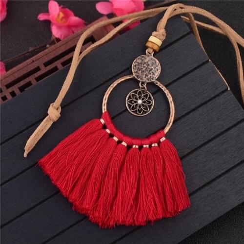 Bohemian Ethnic Leather Rope Round Tassel Pendant Necklace Boho Choker Sweater Chain for Women 2018 Clothing Jewelry Accessories