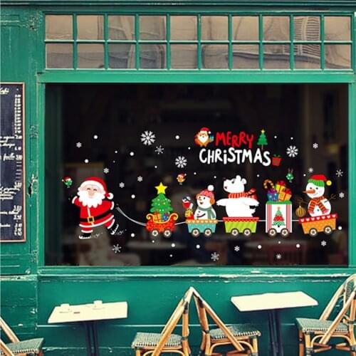 Removable PVC Window Stickers Merry Christmas Santa Claus Wall Glass Decoration For New Year Home Decor