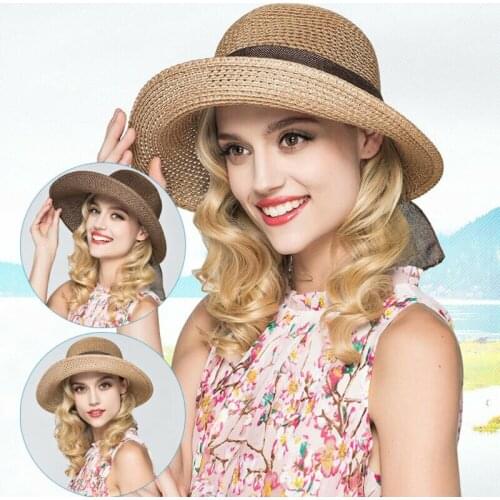 Spring and summer new retro gold braided flat head straw hat lady wide eaves sunscreen sun hat summer hat cap