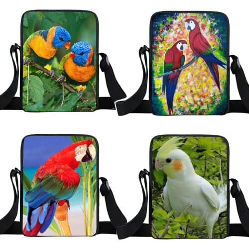 Animal Bird Parrot Owl Mini Messenger Bag Women Handbag Ladies Crossbody Bag for Travel Girls Canvas Shoulder Bags Bookbags Gift
