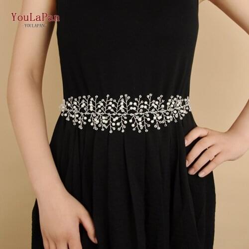 TOPQUEEN SH55 Two Colors Sliver and Golden Brida Belt Ribbon Bridesmaids Belt Crystal Beads Belt for Wedding Dress Pearl Belt