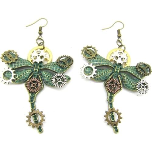2019 New Style Green Ox Vintage Dragonfly Steampunk Drop Earring