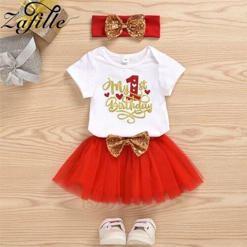 ZAFILLE My First Birthday Outfits Baby Girl Skirt Dress Tutu Dress 1 2 3 Years Olds Birthday Toddler Girl Clothes Set
