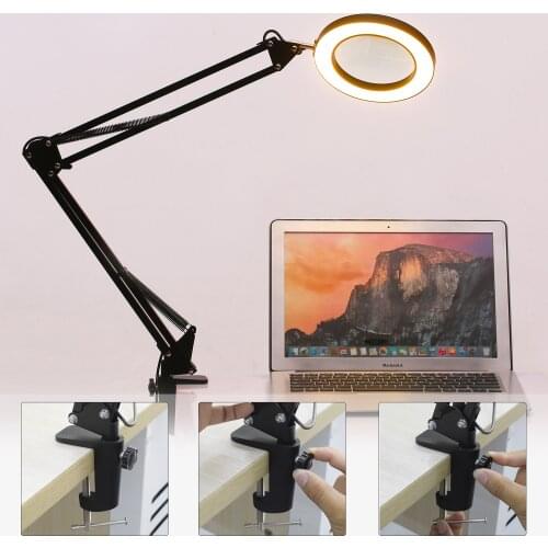 Dimmable LED 5X Magnifying Lamp with Clamp Hands Free Magnifying Glass Desk Lamp Adjustable Swivel Arm USB Lamp Magnifier 3Modes