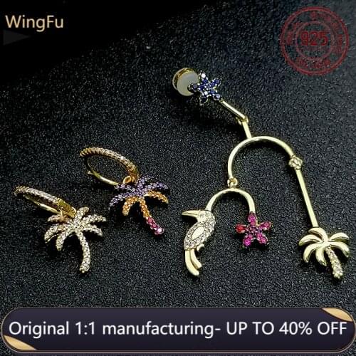 925 Sterling Silver Womens Earrings Zircon Tropical Palm Leaf Earrings Drop Earrings Gold Luxury Brand Monaco Jewelry Gift