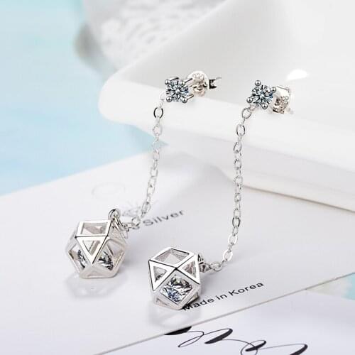 KOFSAC New Trendy 925 Silver Earrings For Women Wedding Shiny Zircon Dual Use Rubiks Cube Earring Jewelry Lady Anniversary Gift