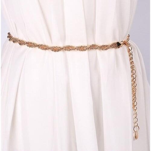 Ladies Metal Twist Waist Chain Belt Gold Glitter Buckle Body Chain Band Dresses Belt