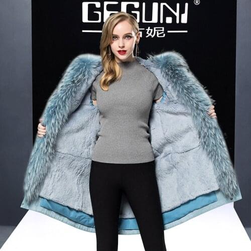 2020 Real Coat Female Natural Rabbit Liner Parka Winter Jacket Women Raccoon Fur Collar Long Trench Coats MY3908