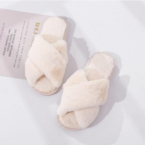 Winter Women House Slippers Faux Fur Warm Flat Shoes Bedroom Female Slip on Home Furry Ladies Slippers