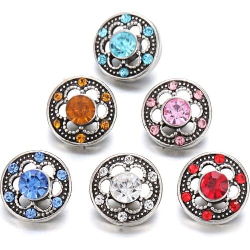 10pcs/lot New 12mm Snap Button Jewelry Crystal Rhinestone Metal Flower 12mm Snap Buttons Fit Mini 12 Mm Snap Bracelet Necklace