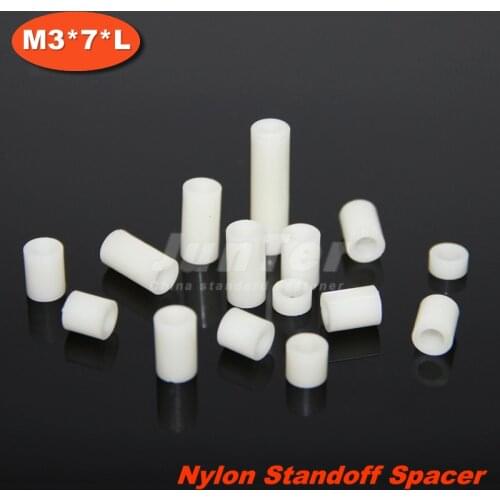 1000pcs White Nylon Round Spacer No Threaded OD 7mm ID 3.2mm For M3 Screws Plastic