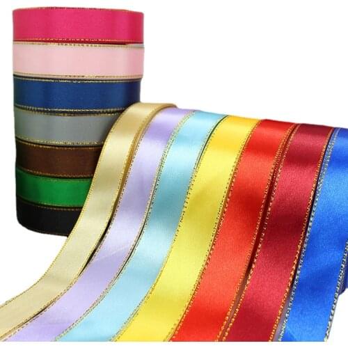 25Yards/roll 20mm Width Gold Edge Satin Ribbon DIY Craft Sewing Gift Packing Belt Wedding Party Christmas New Year Decor Ribbon