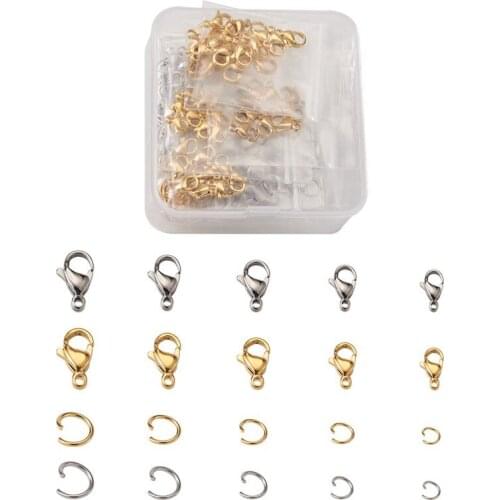 300pcs/box 304 Stainless Steel Lobster Clasps Open Jump Rings Connector Manual Polishing for Jewelry Making DIY Accessories