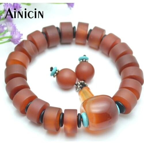 5pcs High Quality Natural Red Stone Barrel Shape Beads Stretch Bracelets Fashion Tibetan Jewelry Mala Prayer Bangles For Men