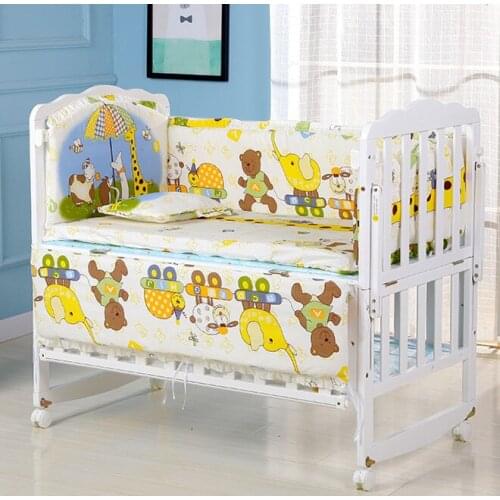 6pcs Giraffe Cradle for Cotton Baby Bedding Set Bed Bumper Baby Cot Sets ,include(4bumper+matress+pillow)