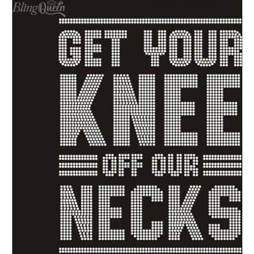 BlingQueen 25PCS/LOT Korean Hot Fix Rhinestones Motifs Crystal Iron On Heat Transfers Get Your Knee Off Our Neck Design
