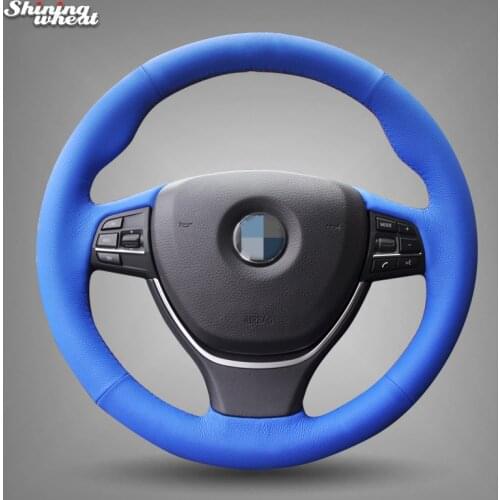 Blue Leather Hand-stitched Steering Wheel Cover for BMW F10 2014 520i 528i 2013 2014 730Li 740Li 750Li