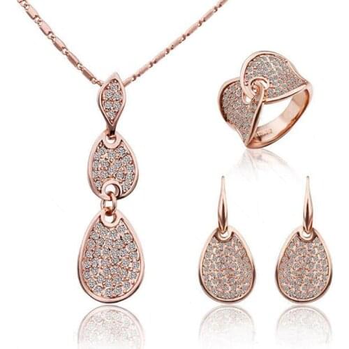 2021 Crystal gold-color Noble Elegance Jewelry Necklace Earring ring Set Made with Austrian Element Crystals For Women