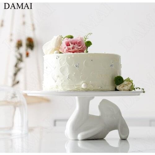 European Ceramic Rabbit Cake Stand Solid Color Bunny Decorative Dessert Display Porcelain Plates Hotel Service Tray Home Decor