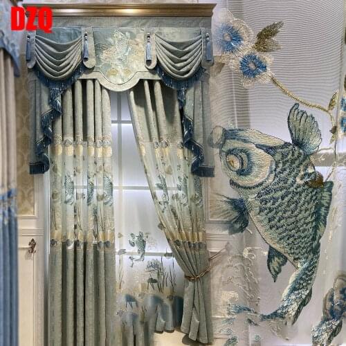 European Luxury Living Room Blackout Embroidered Voile Curtain Cloth Window Bedroom Bay Drape Fabric Blinds