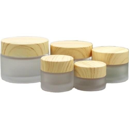 5G 10G 15G 30G 50G White Frosted Glass Cream Jar Empty Travel Cosmetic Container Packaging Bottle False Wood Lid 15pieces