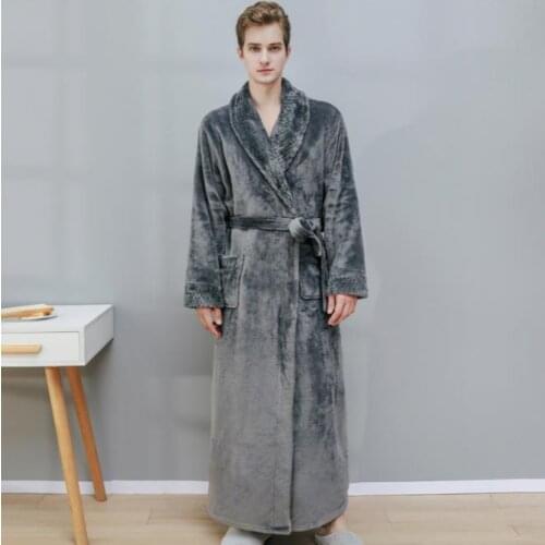 Male Robe Men Flannel Coral Bathrobe Pants French Nightgown Winter Plus Long Warm Soft Thick Home Coat Plush Night Dress Big