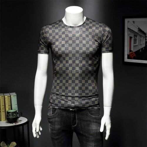 Quality Plaid Mens High T-Shirt EU/US POPular Style 2020 Summer New Brand Man Tee Shirt Homme Short Sleeve TShirts T1149A