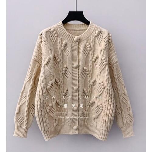 Blue Hollow Out Womens Cardigans Autumn Winter New Round Neck Button Up Knitted Sweaters Ladies Fashion Knitwear O82