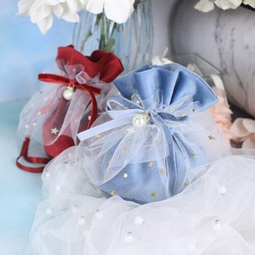 Yarn Skirt with Pearl Velvet Storage Bag Creative Wedding Christmas Decoration Gift Bag Holiday Party Candy Packaging Bag
