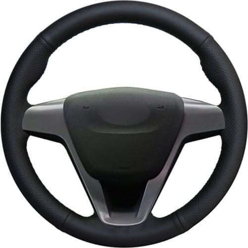 Car Steering Wheel Cover Hand-stitched Non-slip Black Genuine Leather For Lada Vesta 2015 2016 2017 2018 2019 Xray 2015-2019