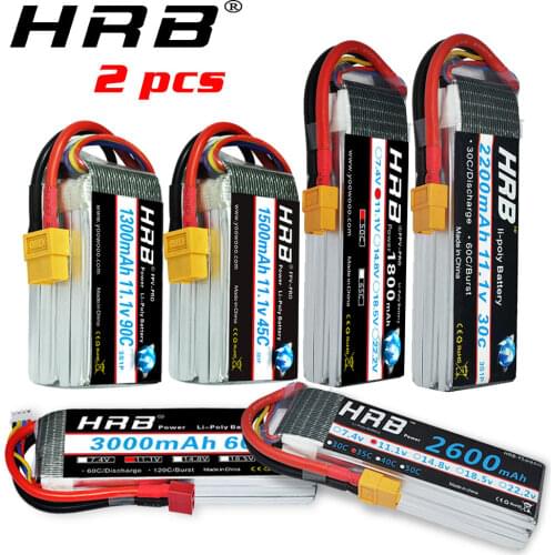 2 Units HRB RC Lipo Battery 3S 11.1v 1300mah 1500mah 2200mah 2600mah 3000mah 65c 60c 90c deans plug for rc drones Airplne Cars