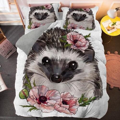 Cute and Fun Hedgehog Down Quilt Cover with Pillow Cover 3D Digital Print Single Pair Queen King Size Bedding Set